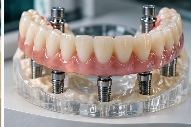 Dental product illustration of full-arch implant restorations