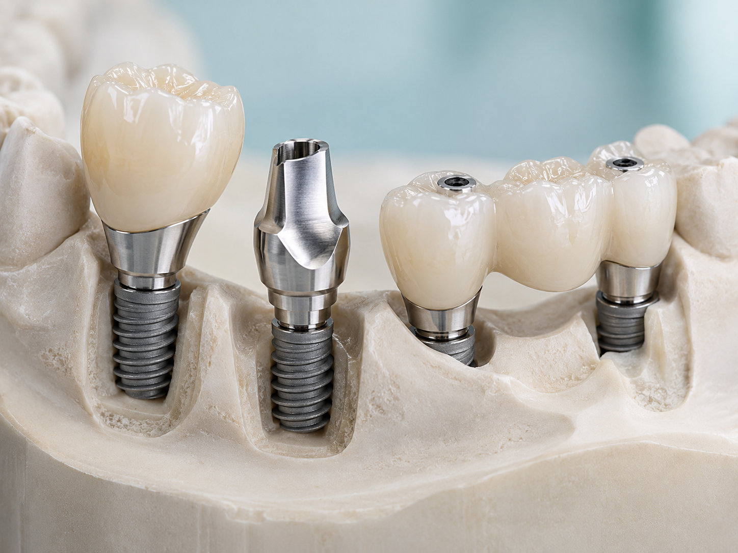 Dental product illustration of implant-supported crowns